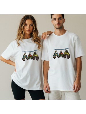 Kidilia Tırmanış Ayakkabısı Görselli Unisex Bisiklet Yaka Tasarım Tshirt - Beden: Srenk: Beyaz