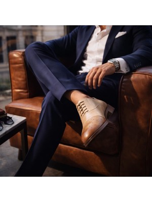 Chaos Erkek Klasik Ayakkabı Oxford %100 Hakiki Deri Bej Taba – Exclusive El Yapımı Premium Seri Bağcıklı Şık Damatlık Takım Elbise Ofis Günlük Kullanım