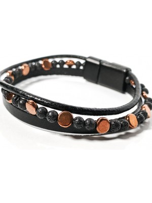 Moncuk Design Lav Taşı ve Hematit Taşlı Deri Bileklik – Güç, Denge ve Topraklanma Enerjisi