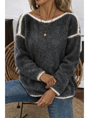 Marsilyan- Kadın Uzun Kollu Kayık Yaka Triko Bluz