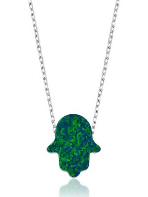 Marsilyan 925 Ayar Gümüş Yeşil Opal Fatma Ana Eli Kadın Gümüş Kolye PT2610405 (72)