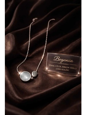 Begonia Accessories Ithal Çelik Gümüş Kaplama Kolye Zincir Set Figürlü Zirkon Taşlı Paslanmaz Kararmaz Unisex 45CM+5CM Boy - 10