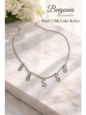 Begonia Accessories Ithal Çelik Gümüş Kaplama Kolye Zincir Set Figürlü Zirkon Taşlı Paslanmaz Kararmaz Unisex 45CM+5CM Boy - 31