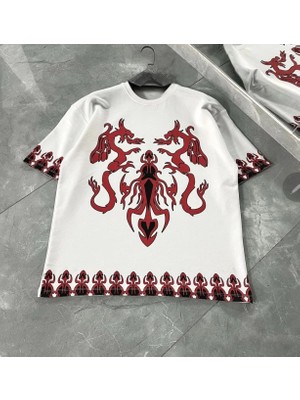 Glam Love Bisiklet Yaka Baskılı Oversize T-Shirt - Beyaz -