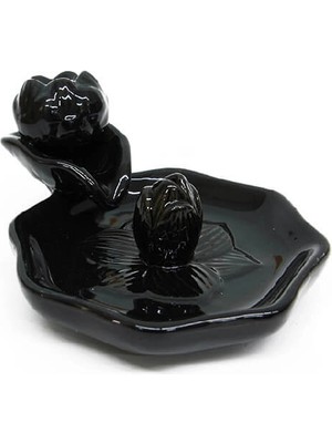 Epilons Seramik Lotus Siyah Geri Akışlı Tütsülük