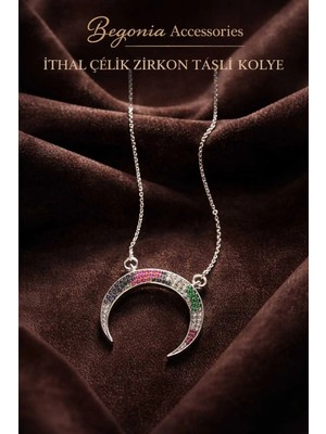 Begonia Accessories Ithal Çelik Gümüş Kaplama Kolye Zincir Set Figürlü Zirkon Taşlı Paslanmaz Kararmaz Unisex 45CM+5CM Boy - 7