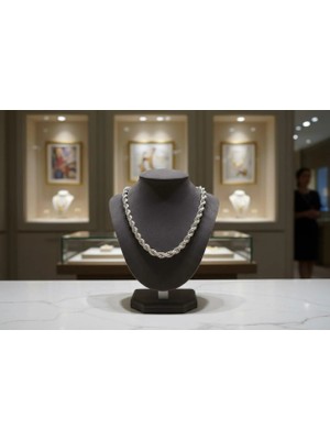 Septemmart 925 Ayar Gümüş Burgu Halat Unisex Zincir Kolye - 8 mm 55 cm 30.59 gr