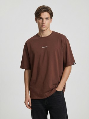 Sparrow Erkek Oversize %100 Pamuk Bisiklet Yaka Baskılı Basic Tişört