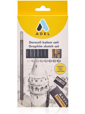 Adel Dereceli Kurşun Kalem Seti, 8’li, Hb-8b, Sınav Silgisi ve Kalemtıraş Hediyeli, Teknik Çizim ve