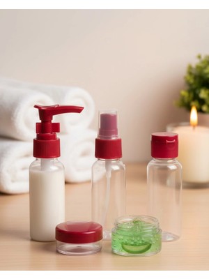 LTG Nova Mey Ithalat® Kompakt 5’li Seyahat Şişesi Seti Şeffaf Kozmetik Kaplar