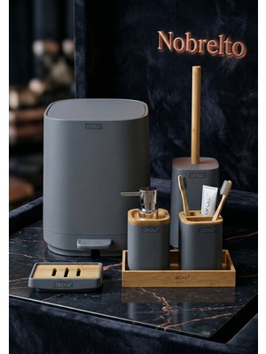 Nobrelto Nobrelto Paola Akrilik 6 Parça Banyo Seti - Bambu Kapaklı Kare Lüks Banyo Takımı