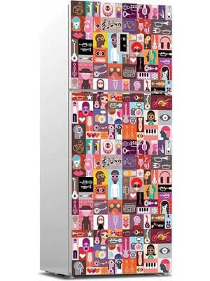 Buzdolabı Sticker Kaplama Dolap Kaplama Etiketi Pop Art Music Collage
