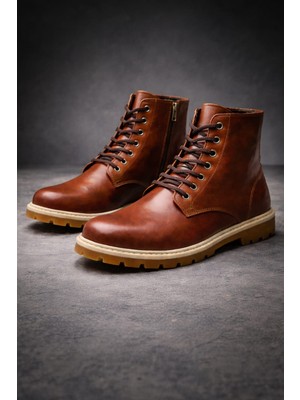 Bluesoil Erkek Taba Bilekli Bot Bağcıklı Yan Fermuarlı Kalın Dişli Kaymaz Taban Günlük Casual Kışlık Outdoor Şehir Kullanım Rahat Konforlu Dayanıklı Erkek Bot Modeli