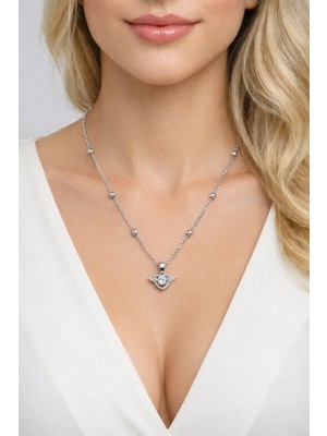 Nkie Jewels Gümüş Renk Kanat Kalp Model Top Zincir Çelik Kolye - 3847