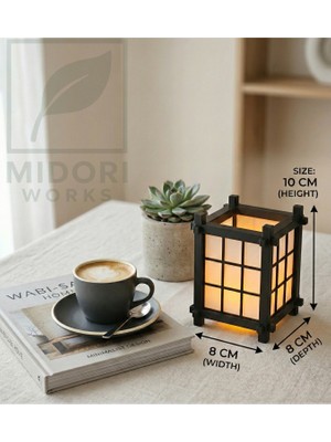 Midori Works Dekoratif Japon Feneri Masa Lambası - Shoji Zen Tarzı Gece Lambası (Led Tealıght Hediyeli) Siyah