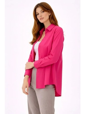 Arben Boutique Uzun Kollu Gömlek Düğmeli Klasik Yaka Günlük ve Ofis Şıklığına Uygun - Fuşya