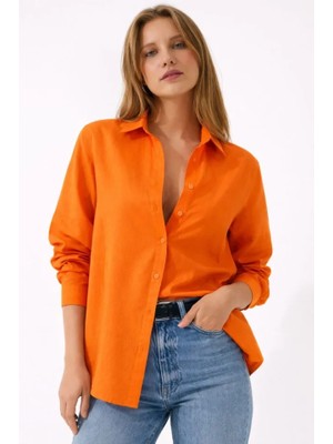 Kendim Fashion Uzun Kollu Gömlek Düğmeli Klasik Yaka Günlük ve Ofis Şıklığına Uygun - Turuncu