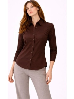 Kendim Fashion Uzun Kollu Gömlek Düğmeli Klasik Yaka Günlük ve Ofis Şıklığına Uygun - Kahverengi