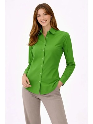Aesco Uzun Kollu Gömlek Düğmeli Klasik Yaka Günlük ve Ofis Şıklığına Uygun - Yeşil