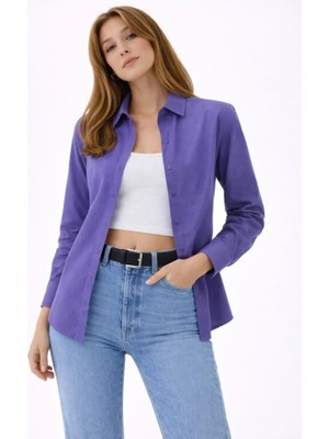 Kendim Fashion Uzun Kollu Gömlek Düğmeli Klasik Yaka Günlük ve Ofis Şıklığına Uygun - Mor
