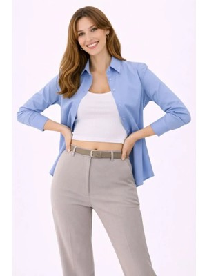 Buğrahayalin Uzun Kollu Gömlek Düğmeli Klasik Yaka Günlük ve Ofis Şıklığına Uygun - Mavi