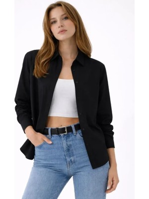 Kendim Fashion Uzun Kollu Gömlek Düğmeli Klasik Yaka Günlük ve Ofis Şıklığına Uygun - Siyah