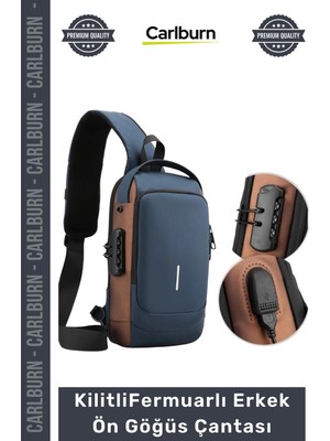 Carlburn #çanta USB Şarj Bağlantılı Çok Gözlü Kilitli Powerbank Destekli Fermuarlı Erkek Ön Göğüs Çantası