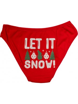Pilelistore-  Kırmızı Yılbaşı Desenli Let It Snow Pamuklu Külot