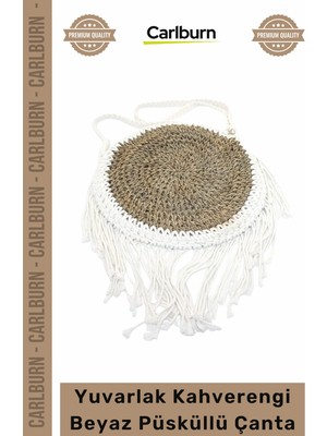 Carlburn #çanta Özel Üretim Yuvarlak Kahverengi Beyaz Püsküllü Dayanıklı Modern Zarif Şık Günlük Model Çanta