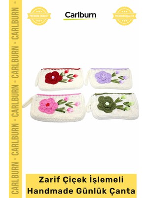 Carlburn #çanta Cüzdan Model Örgü Zarif Çiçek Işlemeli Dayanıklı Işlevsel Şık Aksesuar Modern Günlük Çanta