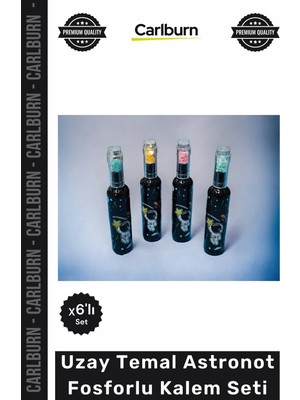 Carlburn #kalem Özel Üretim Yüksek Kalite 6 Renk Parlak Uzay Temalı Ders Çalışma Astronot Fosforlu Kalem Seti