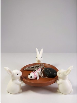 Mynivora Tavşan Figürlü Dekoratif Sunum Tepsisi – Anahtar Gözlük Kapı Girişi Organizer