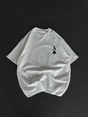 Pilelistore- Unisex Bisiklet Yaka Baskılı Oversize T-Shirt - Beyaz