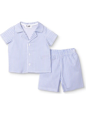 Hellobaby Erkek Bebek Pijama Takımı Çizgili Düğmeli Bebe Yaka Kısa Kol Reçme