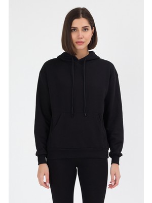 Geco Kadın Basic Kapüşonlu Sweatshirt Şardonsuz Tüylenme Yapmaz