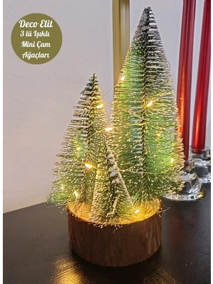 MiraLive Büyük Boy LED Işıklı Nevada çam Ağaçları 4 Lü Set Büyük Meşe Kütüklü led Işıklı 22 cm Boy