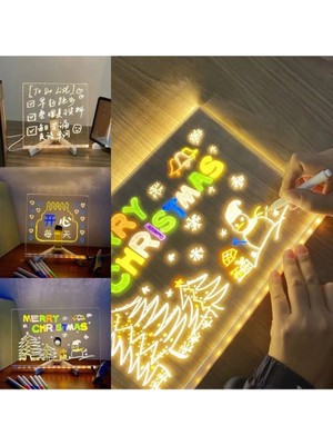 MiraLive Orta Boy 20 x 20 cm Neon Mesaj Panosu LED Işıklı Yazı Çizim Tahtası Standlı 7 Keçeli Kalemli