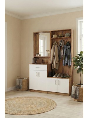 İNDEPPO Loft Portmanto Ikılı Takım (Ceviz - Beyaz)