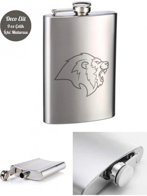 MiraLive Aslan Temalı 9 Oz Paslanmaz Çelik Cep Matarası 266 ml Içki Viski Konyak Alkol Matarası