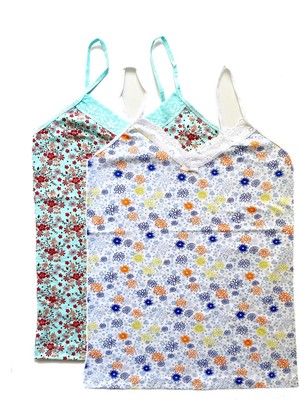 İlk El Grup Ieg™ 2 Adet Kadın Askılı Desenli Atlet Dantelli Empirme Pamuklu Penye D5-6