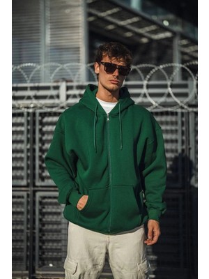 İlk El Grup Ieg™ Oversize Tam Fermuarlı Uzun Kol Hırka - Haki