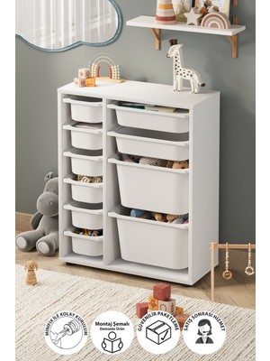 Bofigo 10 Sepetli Dolap Çok Amaçlı Dolap Oyuncak Dolabı Hülya Beyaz