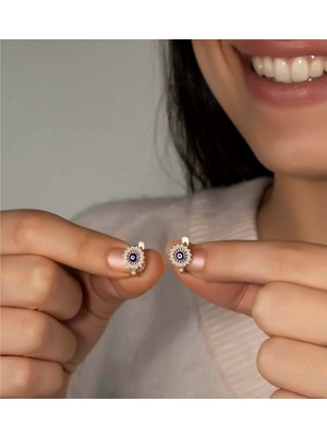 Else Silver Else Gümüş Mineli Nazarlı Çocuk Küpesi 925 Ayar Gümüş Renkli Tasarım