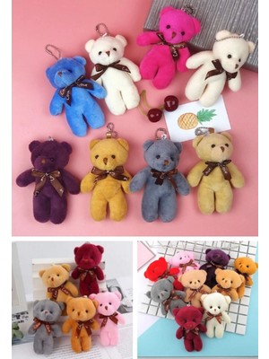 MiraLive 12 Adet Peluş Ayıcık Set Mini Yumoş Çanta Süsü Aksesuarı Anahtarlık Karışık Renk 11 cm