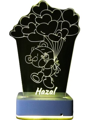 Modiwa Design Sevgiliye 3D Balon ve Ayıcık LED Lamba Renkli 25X35 Cm İç Mekan Uyumlu