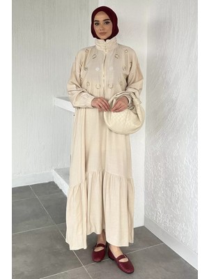 Julude Gülseli Düz Elbise Taş Işlemeli Ceket Tesettür Ikili Takım P-00020484