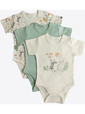 Kitikate Organik Cute Bear 3'lü Kısa Kol Body Yeşil