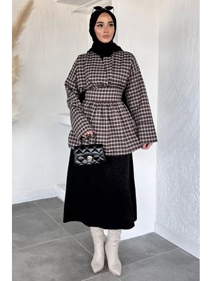 Julude Gülseli Kadın Kruvaze Yaka Ekose Desenli Tesettür Tunik P-00020428