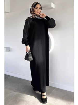 Julude Gülseli Kendinden Desenli Tesettür Triko Elbise P-00020419