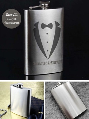 MiraLive Kişiye Özel Smokin Damat Temalı 9 Oz Çelik Cep Matarası 266 ml Sevgiliye Hediye